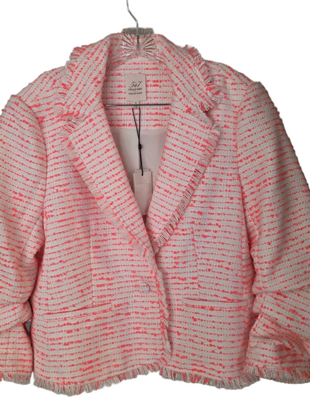 Cinq a Sept Tweed Le Petite Khloe Blazer - Ivory/Neon Coral - size 14 NWT